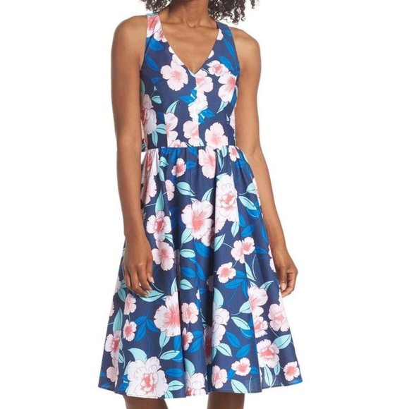 ELIZA J Floral Fit & Flare Halter Dress - Picture 2 of 7